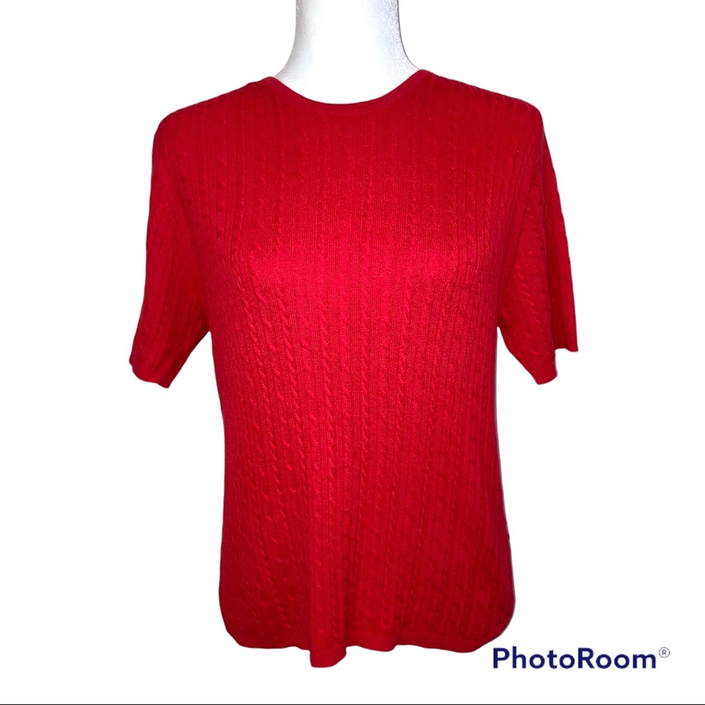Pendleton Sweater Cable Knit Short Sleeve Top Cotton Red Medium